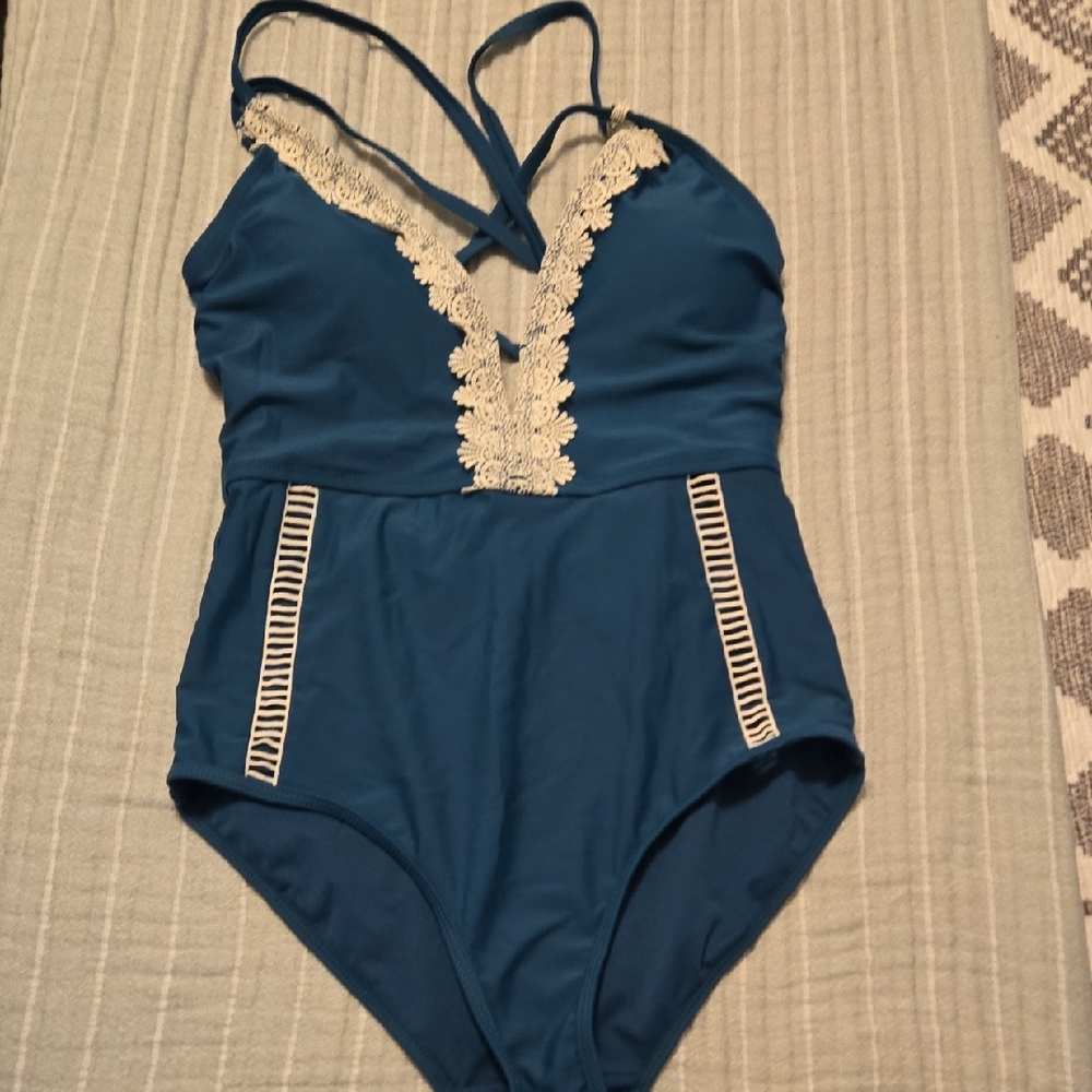Time and Tru Teal and White Women's One Piece
